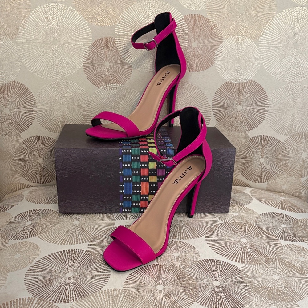 JustFab Hot Pink Ankle-Strap Stiletto Sandals
